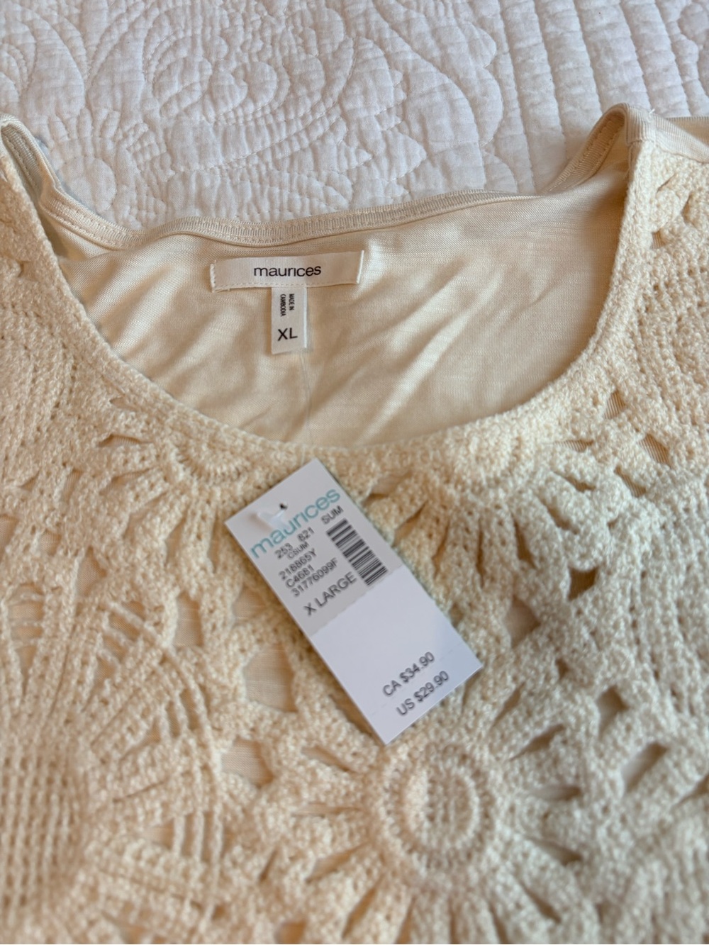 NWT Maurices Cream Crochet Lace Tank Top - Sleeveless Knit Shell - Picture 4 of 7